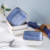 imageStone Lain Esmeralda Porcelain Dinnerware Set Service for 8 32 Pieces Square Green Brushed DesignBlue