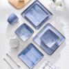 imageStone Lain Esmeralda Porcelain Dinnerware Set Service for 8 32 Pieces Square Green Brushed DesignBlue