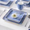 imageStone Lain Esmeralda Porcelain Dinnerware Set Service for 8 32 Pieces Square Green Brushed DesignBlue