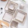imageStone Lain Esmeralda Porcelain Dinnerware Set Service for 8 32 Pieces Square Green Brushed DesignBrown