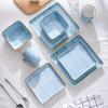 imageStone Lain Esmeralda Porcelain Dinnerware Set Service for 8 32 Pieces Square Green Brushed DesignLight Blue