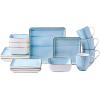 imageStone Lain Esmeralda Porcelain Dinnerware Set Service for 8 32 Pieces Square Green Brushed DesignLight Blue
