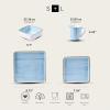 imageStone Lain Esmeralda Porcelain Dinnerware Set Service for 8 32 Pieces Square Green Brushed DesignLight Blue