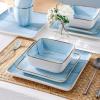imageStone Lain Esmeralda Porcelain Dinnerware Set Service for 8 32 Pieces Square Green Brushed DesignLight Blue