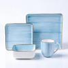 imageStone Lain Esmeralda Porcelain Dinnerware Set Service for 8 32 Pieces Square Green Brushed DesignLight Blue