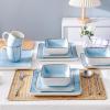 imageStone Lain Esmeralda Porcelain Dinnerware Set Service for 8 32 Pieces Square Green Brushed DesignLight Blue