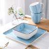 imageStone Lain Esmeralda Porcelain Dinnerware Set Service for 8 32 Pieces Square Green Brushed DesignLight Blue