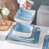 imageStone Lain Esmeralda Porcelain Dinnerware Set Service for 8 32 Pieces Square Green Brushed DesignLight Blue