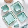 imageStone Lain Esmeralda Porcelain Dinnerware Set Service for 8 32 Pieces Square Green Brushed DesignLight Green