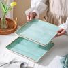 imageStone Lain Esmeralda Porcelain Dinnerware Set Service for 8 32 Pieces Square Green Brushed DesignLight Green