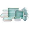 imageStone Lain Esmeralda Porcelain Dinnerware Set Service for 8 32 Pieces Square Green Brushed DesignLight Green