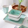 imageStone Lain Esmeralda Porcelain Dinnerware Set Service for 8 32 Pieces Square Green Brushed DesignLight Green