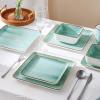 imageStone Lain Esmeralda Porcelain Dinnerware Set Service for 8 32 Pieces Square Green Brushed DesignLight Green