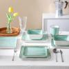 imageStone Lain Esmeralda Porcelain Dinnerware Set Service for 8 32 Pieces Square Green Brushed DesignLight Green