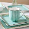 imageStone Lain Esmeralda Porcelain Dinnerware Set Service for 8 32 Pieces Square Green Brushed DesignLight Green