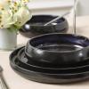 imageStone Lain Lagoon 24Piece Dinnerware Set Stoneware Plates and Bowls set Microwave and Dishwasher Safe Dish Set for 8 GreenBlack