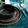imageStone Lain Modern Splash Exquisite Fine China Dinnerware Set 16 Piece  Service for 4 White ampamp GoldBlack  Gold