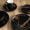 imageStone Lain Modern Splash Exquisite Fine China Dinnerware Set 16 Piece  Service for 4 White ampamp GoldBlack  Gold