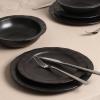 imageStone Lain Oasis 12Piece Dinnerware Set Stoneware Dishwasher and Microwave Safe Plates and Bowls Set Dish Set for 4 Grey BlueBlack