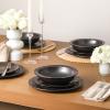imageStone Lain Oasis 12Piece Dinnerware Set Stoneware Dishwasher and Microwave Safe Plates and Bowls Set Dish Set for 4 Grey BlueBlack