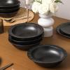 imageStone Lain Oasis 12Piece Dinnerware Set Stoneware Dishwasher and Microwave Safe Plates and Bowls Set Dish Set for 4 Grey BlueBlack