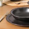 imageStone Lain Oasis 12Piece Dinnerware Set Stoneware Dishwasher and Microwave Safe Plates and Bowls Set Dish Set for 4 Grey BlueBlack