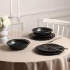 imageStone Lain Oasis 12Piece Dinnerware Set Stoneware Dishwasher and Microwave Safe Plates and Bowls Set Dish Set for 4 Grey BlueBlack
