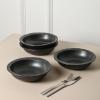 imageStone Lain Oasis 12Piece Dinnerware Set Stoneware Dishwasher and Microwave Safe Plates and Bowls Set Dish Set for 4 Grey BlueBlack