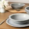 imageStone Lain Oasis 12Piece Dinnerware Set Stoneware Dishwasher and Microwave Safe Plates and Bowls Set Dish Set for 4 Grey BlueGrey Blue