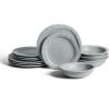 imageStone Lain Oasis 12Piece Dinnerware Set Stoneware Dishwasher and Microwave Safe Plates and Bowls Set Dish Set for 4 Grey BlueGrey Blue