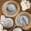 imageStone Lain Oasis 12Piece Dinnerware Set Stoneware Dishwasher and Microwave Safe Plates and Bowls Set Dish Set for 4 Grey BlueGrey Blue
