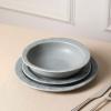 imageStone Lain Oasis 12Piece Dinnerware Set Stoneware Dishwasher and Microwave Safe Plates and Bowls Set Dish Set for 4 Grey BlueGrey Blue