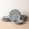 imageStone Lain Oasis 12Piece Dinnerware Set Stoneware Dishwasher and Microwave Safe Plates and Bowls Set Dish Set for 4 Grey BlueGrey Blue