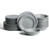 imageStone Lain Oasis 12Piece Dinnerware Set Stoneware Dishwasher and Microwave Safe Plates and Bowls Set Dish Set for 4 Grey BlueGrey Blue