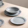 imageStone Lain Oasis 12Piece Dinnerware Set Stoneware Dishwasher and Microwave Safe Plates and Bowls Set Dish Set for 4 Grey BlueGrey Blue
