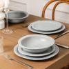 imageStone Lain Oasis 12Piece Dinnerware Set Stoneware Dishwasher and Microwave Safe Plates and Bowls Set Dish Set for 4 Grey BlueGrey Blue