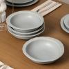 imageStone Lain Oasis 12Piece Dinnerware Set Stoneware Dishwasher and Microwave Safe Plates and Bowls Set Dish Set for 4 Grey BlueGrey Blue