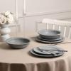 imageStone Lain Oasis 12Piece Dinnerware Set Stoneware Dishwasher and Microwave Safe Plates and Bowls Set Dish Set for 4 Grey BlueGrey Blue