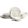 imageStone Lain Oasis 12Piece Dinnerware Set Stoneware Dishwasher and Microwave Safe Plates and Bowls Set Dish Set for 4 Grey BlueWhite