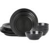 imageStone Lain Orbit 4Piece Pasta Bowl Set Stoneware BeigeCharcoal