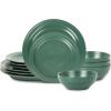 imageStone Lain Orbit 4Piece Pasta Bowl Set Stoneware BeigeGreen