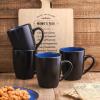 imageStone Lain Stoneware Dish Set 4 Mugs Tom  OliveAlbie  Blue and Black