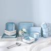 imageStone Lain Esmeralda Porcelain Dinnerware Set Service for 8 32 Pieces Square Green Brushed DesignLight Blue