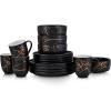 imageStone Lain Modern Splash Exquisite Fine China Dinnerware Set 16 Piece  Service for 4 White ampamp GoldBlack  Gold
