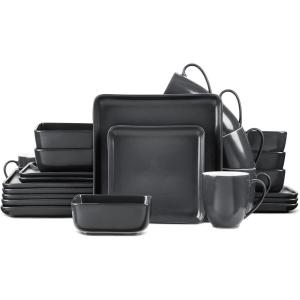 imageStone Lain Amy Porcelain Dinnerware Set 24Piece Service for 6 BlackGray