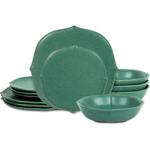 imageStone Lain Baskerville 12Piece Dinnerware Set Stoneware GreenGreen