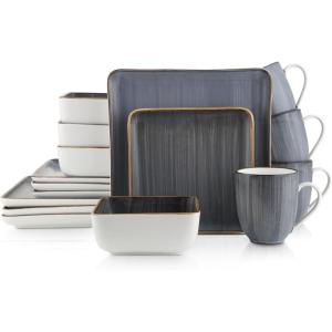 imageStone Lain Esmeralda Porcelain Dinnerware Set Service for 8 32 Pieces Square Green Brushed DesignGray