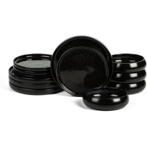 imageStone Lain Lagoon 24Piece Dinnerware Set Stoneware Plates and Bowls set Microwave and Dishwasher Safe Dish Set for 8 GreenBlack