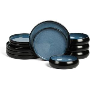imageStone Lain Lagoon 24Piece Dinnerware Set Stoneware Plates and Bowls set Microwave and Dishwasher Safe Dish Set for 8 GreenBlue