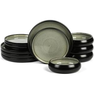 imageStone Lain Lagoon 24Piece Dinnerware Set Stoneware Plates and Bowls set Microwave and Dishwasher Safe Dish Set for 8 GreenGreen